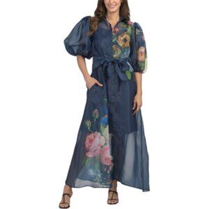 NANCY YANG Puff Sleeve Button Down Dress